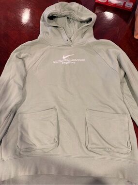 Nike Women's Sage Green Crewneck Hoodie with White Swoosh